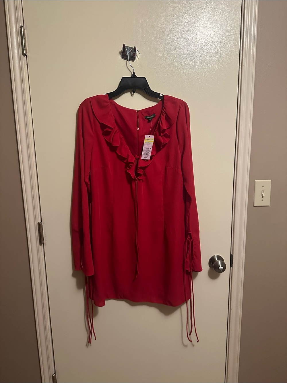 wild fable Red Ruffle V-Neck Long Sleeve Tunic Dress